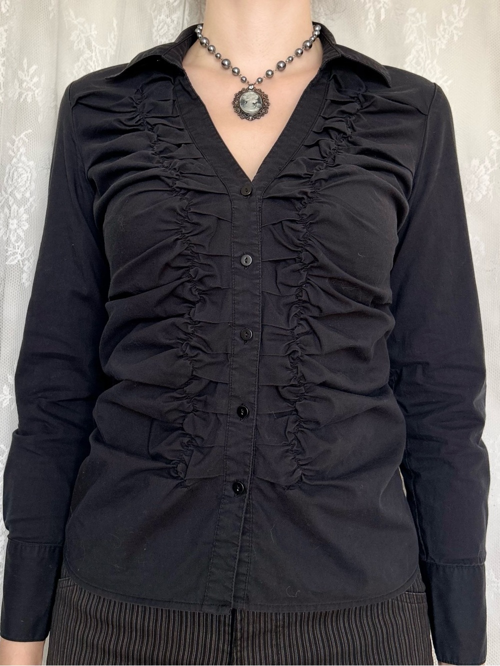 Vintage Vamp Dark Academia Black Blouse